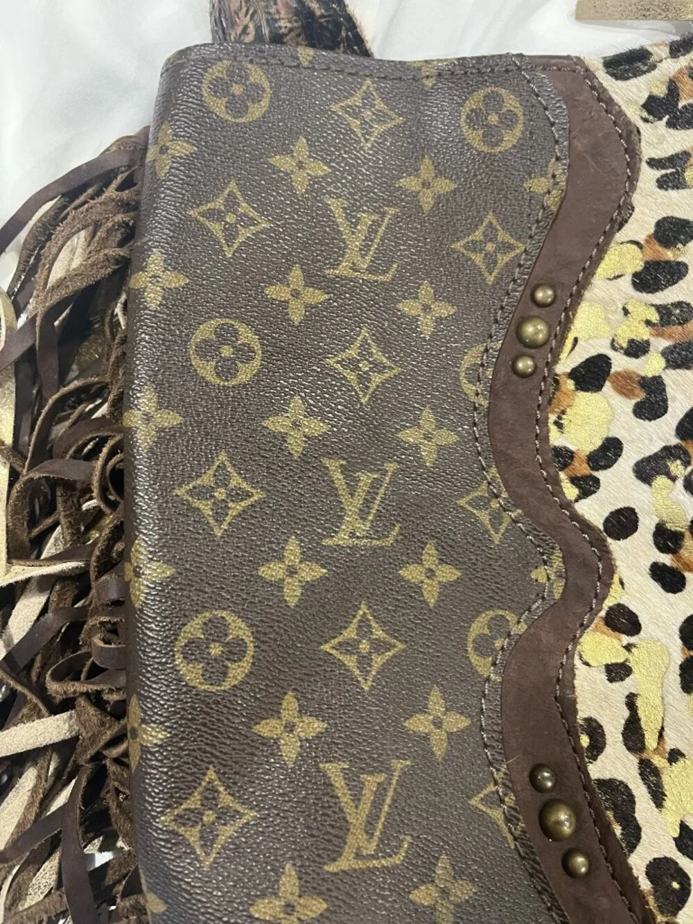 Reworked Louis Vuitton Fringe Bag Leopard Calf Hair Crocodile Embossed Boho